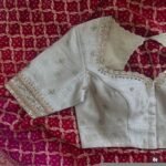 Hand Embroidered Raw Silk Blouse: Cream Zardosi Maggam Work