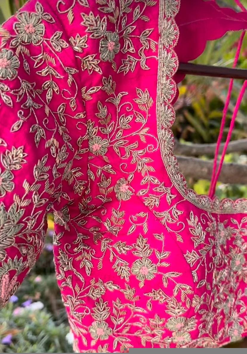 Hand Embroidered Silk Bridal Blouse: Zardosi Wedding Crop Top