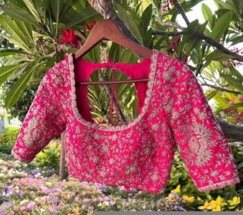 Hand Embroidered Silk Bridal Blouse: Zardosi Wedding Crop Top