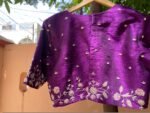 Hand Embroidered Silk Saree Blouse: Purple Zardosi High Neck
