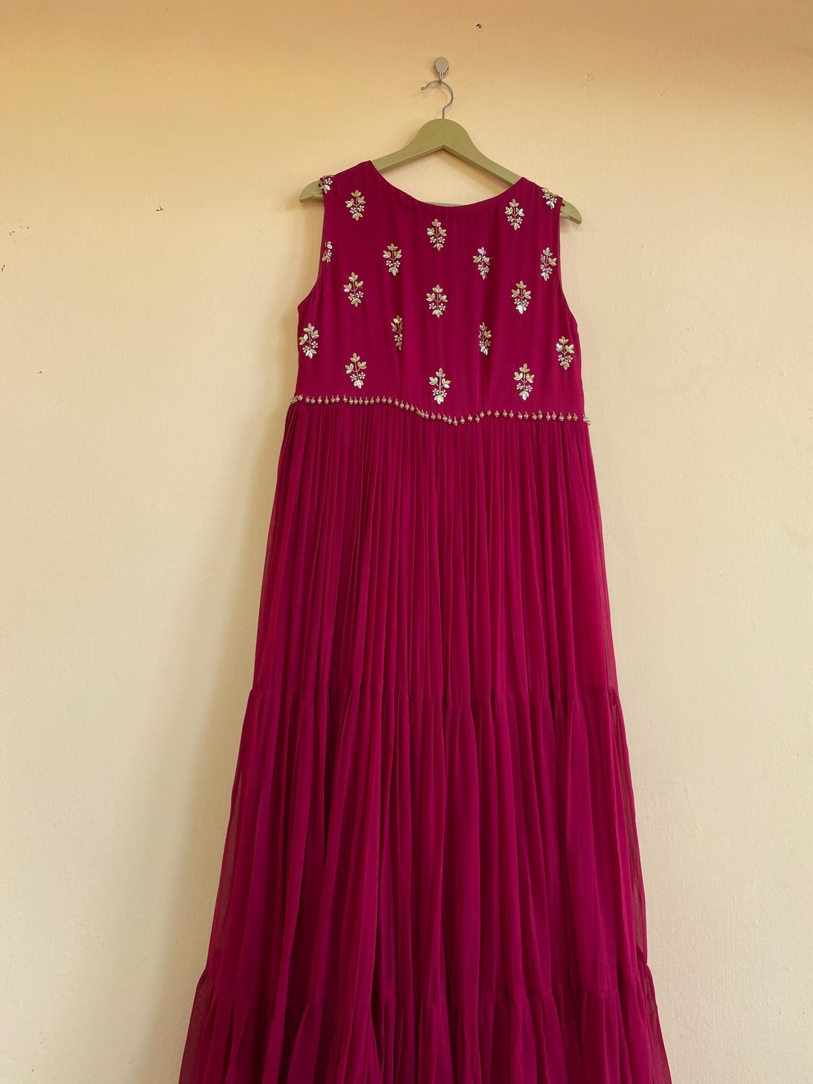 Hand Embroidered Plum Georgette Anarkali Dress: Sleeveless Indian Suit Set