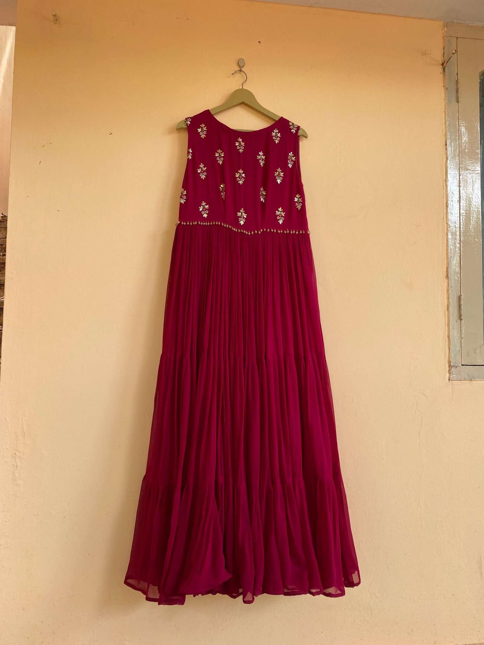 Hand Embroidered Plum Georgette Anarkali Dress: Sleeveless Indian Suit Set