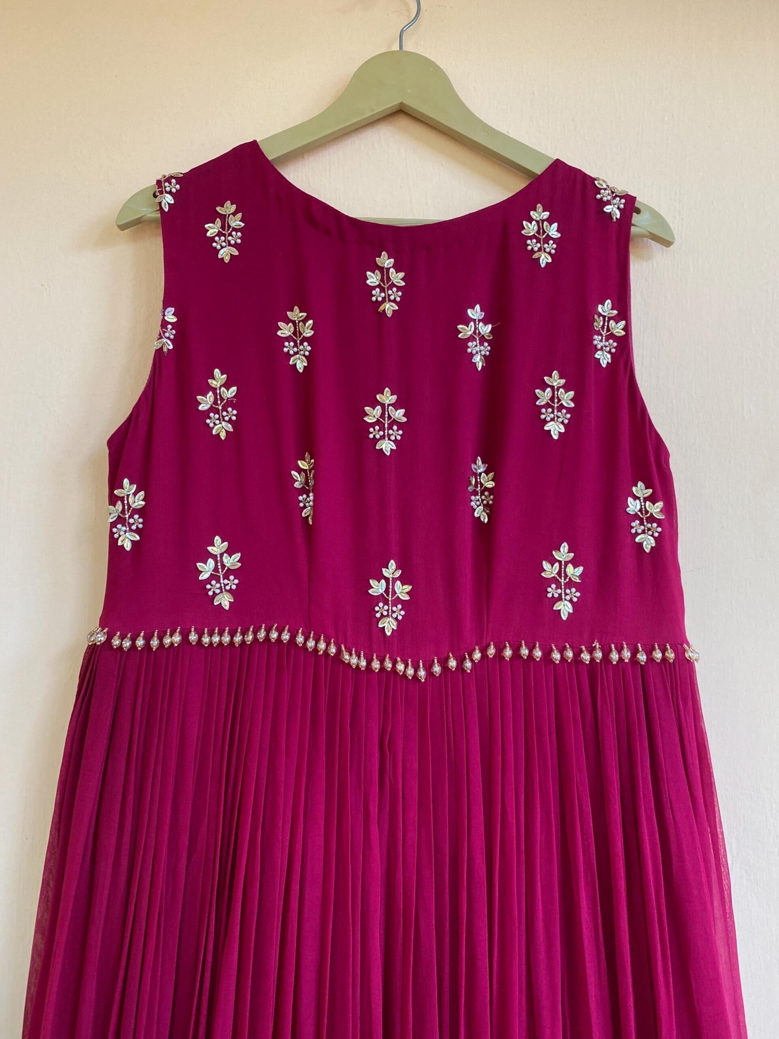 Hand Embroidered Plum Georgette Anarkali Dress: Sleeveless Indian Suit Set