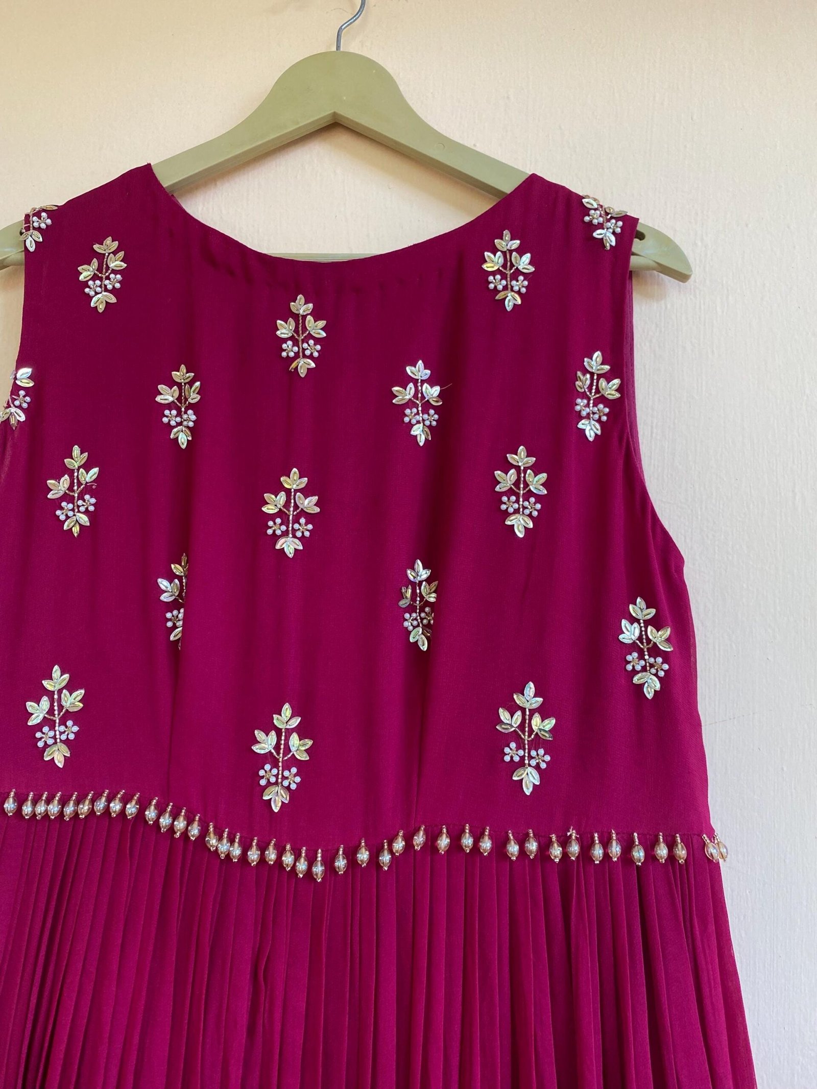 Hand Embroidered Plum Georgette Anarkali Dress: Sleeveless Indian Suit Set