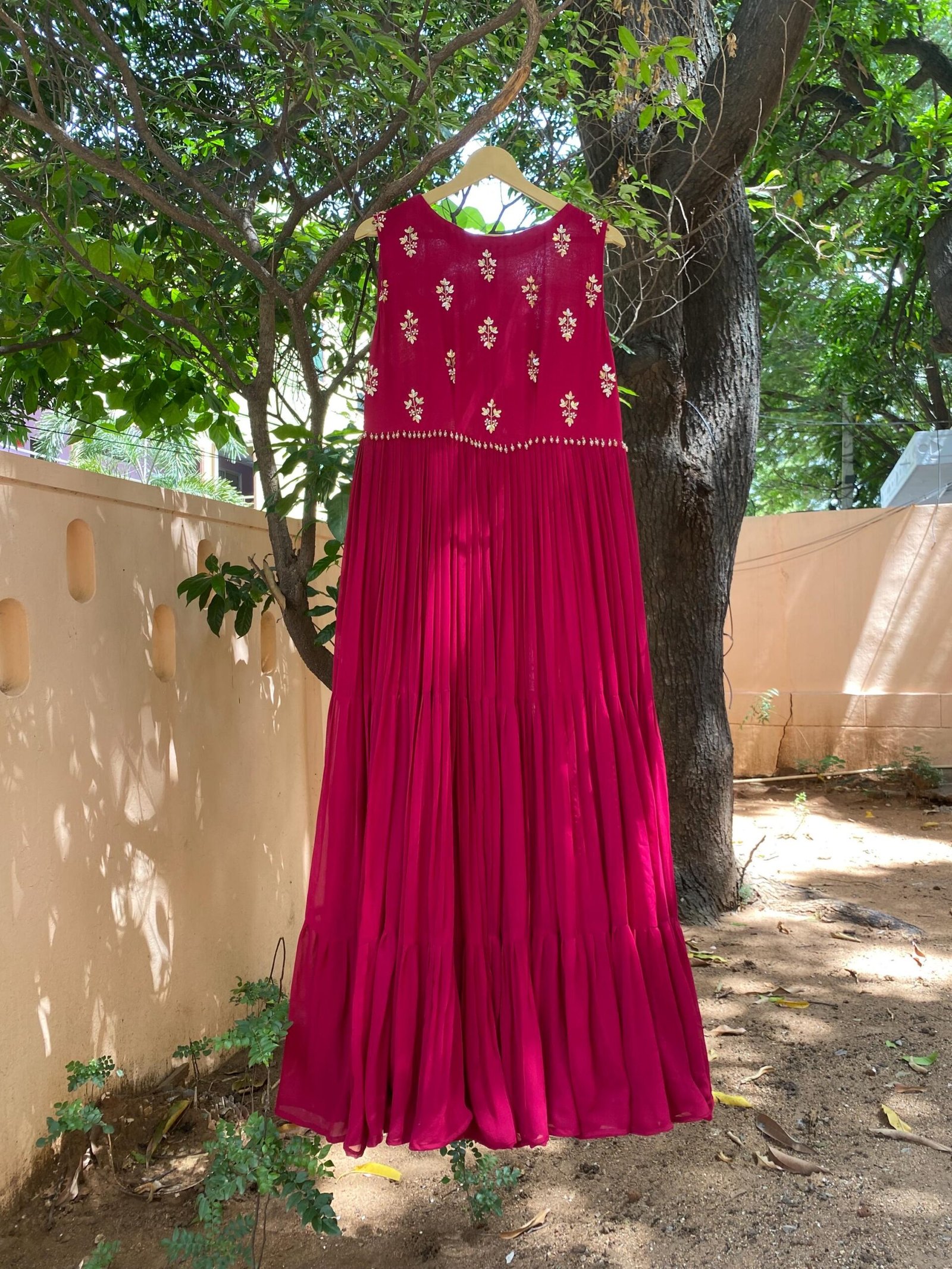 Hand Embroidered Plum Georgette Anarkali Dress: Sleeveless Indian Suit Set