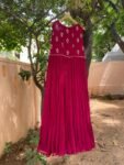 Hand Embroidered Plum Georgette Anarkali Dress: Sleeveless Indian Suit Set