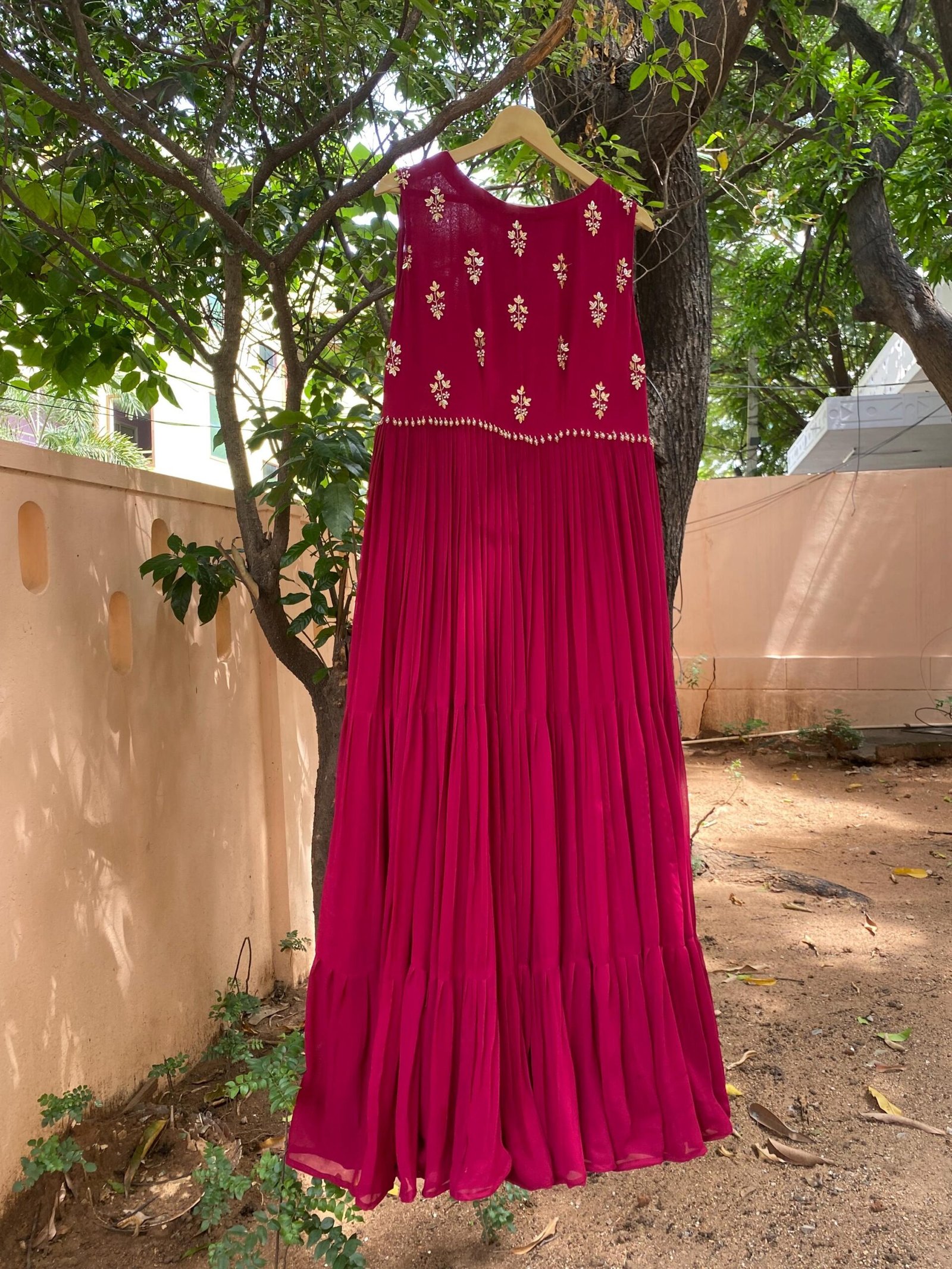 Hand Embroidered Plum Georgette Anarkali Dress: Sleeveless Indian Suit Set