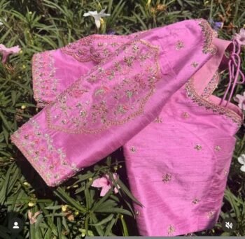 Hand Embroidered Silk Blouse: Light Pink Zardosi Maggam Work