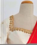 Hand Embroidered Raw Silk Blouse: Cream Zardosi Work, Elbow Sleeves