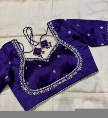Hand Embroidered Silk Saree Blouse: Purple Zardosi Maggam Work