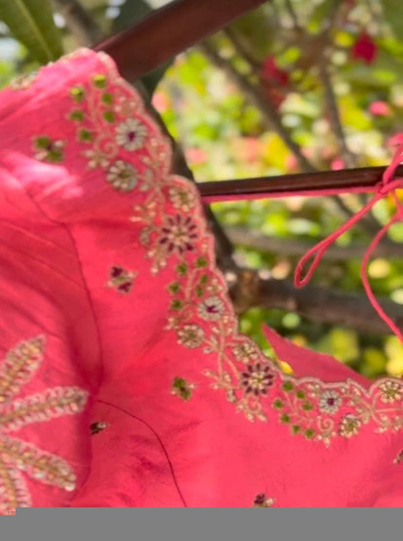 Hand Embroidered Silk Blouse: Light Pink Zardosi Maggam Work