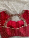 Red Silk Hand Embroidered Saree Blouse: Zardosi Maggam Work