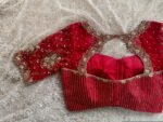 Red Silk Hand Embroidered Saree Blouse: Zardosi Maggam Work