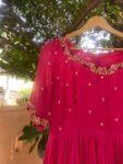 Hand Embroidered Pink Chanderi Silk Anarkali Dress: Indian Party Wedding