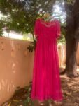 Hand Embroidered Pink Chanderi Silk Anarkali Dress: Indian Party Wedding