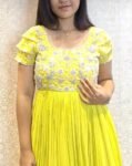Hand Embroidered Yellow Silk Anarkali Dress: Indian Party Wedding Outfit