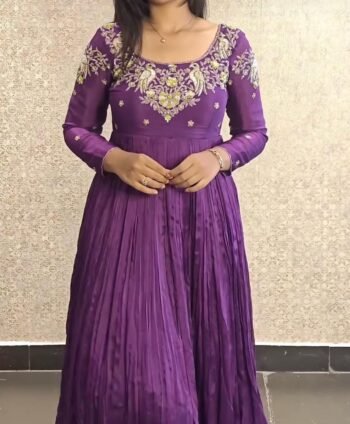 Hand Embroidered Purple Anarkali Dress: Chinnon Silk Indian Suit