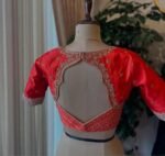 Hand Embroidered Zardosi Silk Blouse: Orange Saree Top