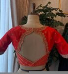 Hand Embroidered Zardosi Silk Blouse: Orange Saree Top