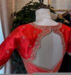 Hand Embroidered Zardosi Silk Blouse: Orange Saree Top