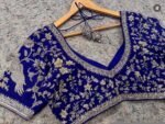 Hand Embroidered Zardosi Bridal Blouse: Blue Silk Wedding Crop Top