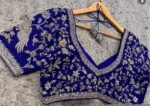 Hand Embroidered Zardosi Bridal Blouse: Blue Silk Wedding Crop Top