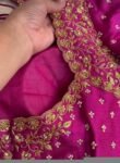 Magenta Pink Silk Hand Embroidered Blouse: Zardosi Wedding Sari Top
