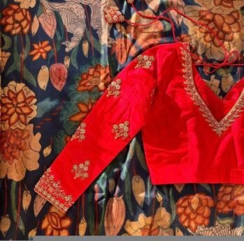 Red Silk Zardosi Embroidered Saree Blouse: Full Sleeve Maggam Work,red maggam blouse,full sleeve blouse,plus size blouse, hand work blouse,