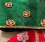 Hand Embroidered Silk Saree Blouse: Green Zardosi Maggam Work