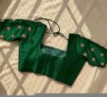 Hand Embroidered Silk Saree Blouse: Green Zardosi Maggam Work