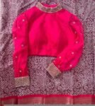 Pink Hand Embroidered Zardosi Silk Blouse: Maggam Work, Full Sleeve