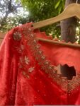 Velvet Zardosi Blouse: Hand Embroidered Cutwork Maggam, Light Orange