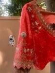 Velvet Zardosi Blouse: Hand Embroidered Cutwork Maggam, Light Orange