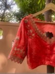 Velvet Zardosi Blouse: Hand Embroidered Cutwork Maggam, Light Orange