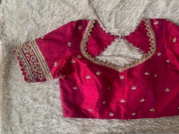 Hand Embroidered Zardosi Silk Blouse: Reddish Pink Maggam Work