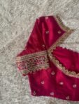 Hand Embroidered Zardosi Silk Blouse: Reddish Pink Maggam Work