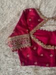 Hand Embroidered Zardosi Silk Blouse: Reddish Pink Maggam Work