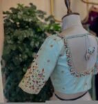 Hand Embroidered Raw Silk Blouse: Beige Zardosi Maggam Work, cream maggam blouse, handwork blouse,plus size blouses USA, custom made blouse