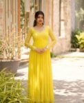 Lemon Yellow Georgette Anarkali Suit: Hand Embroidered Haldi Dress,yellow anarkali kurta,simple anarkali dress,haldi outfit,handwork kurta