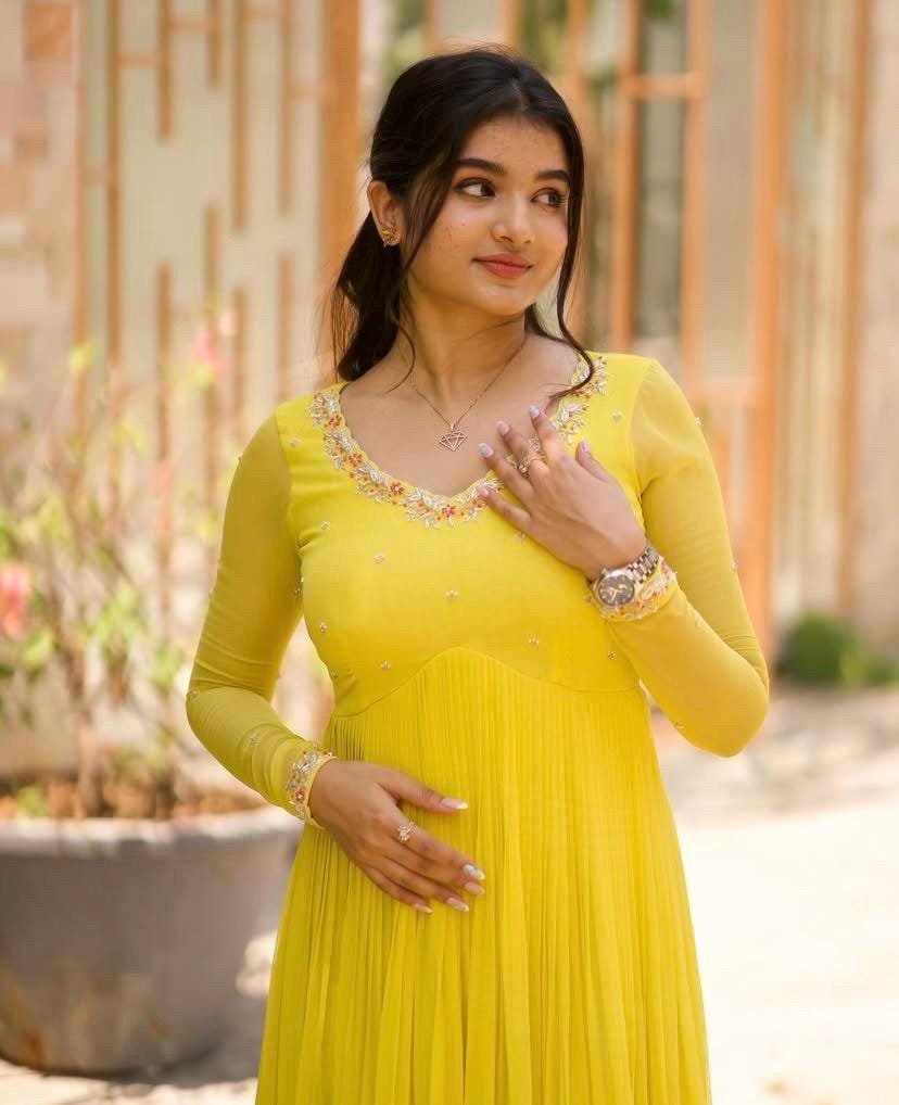 Lemon Yellow Georgette Anarkali Suit: Hand Embroidered Haldi Dress,yellow anarkali kurta,simple anarkali dress,haldi outfit,handwork kurta