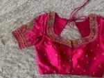 Hand Embroidered Silk Blouse: Pink Zardosi Maggam Work, Elbow Sleeve