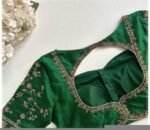 Hand Embroidered Zardosi Silk Blouse: Green Maggam Work, Elbow Sleeve,green maggam blouse,hand work blouse,mix and match blouse,plus size bl