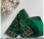 Hand Embroidered Zardosi Silk Blouse: Green Maggam Work, Elbow Sleeve,green maggam blouse,hand work blouse,mix and match blouse,plus size bl