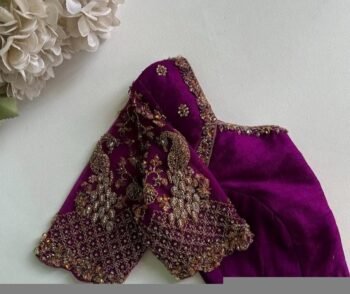 Hand Embroidered Zardosi Silk Blouse: Magenta Pink & Purple Bridal Crop Top
