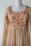 Hand Embroidered Georgette Anarkali Dress: Beige Indian Suit with Dupatta