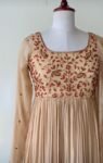 Hand Embroidered Georgette Anarkali Dress: Beige Indian Suit with Dupatta