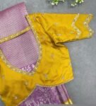 Hand Embroidered Silk Saree Blouse: Yellow Zardosi Maggam Work