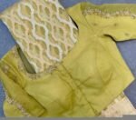 Hand Embroidered Zardosi Silk Blouse: Mustard Yellow Saree Top