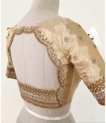 Hand Embroidered Zardosi Silk Blouse: Light Gold Maggam Work