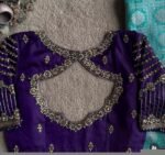 Hand Embroidered Purple Silk Blouse: Zardosi Saree Blouse – U Neck